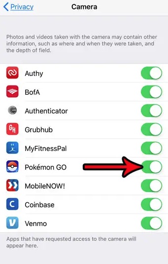 pokemon go access to camera