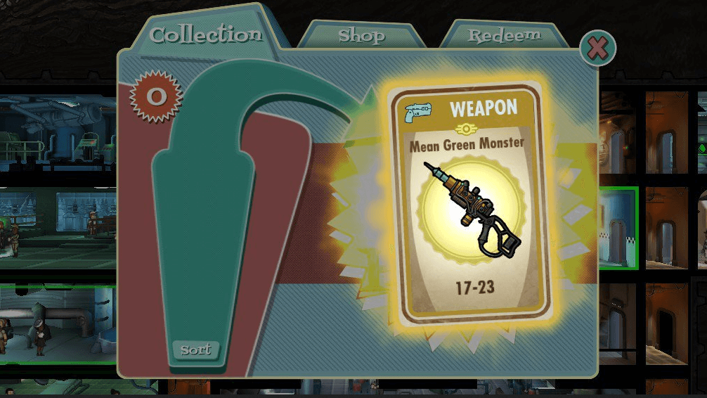 Mean green monster Fallout shelter weapon