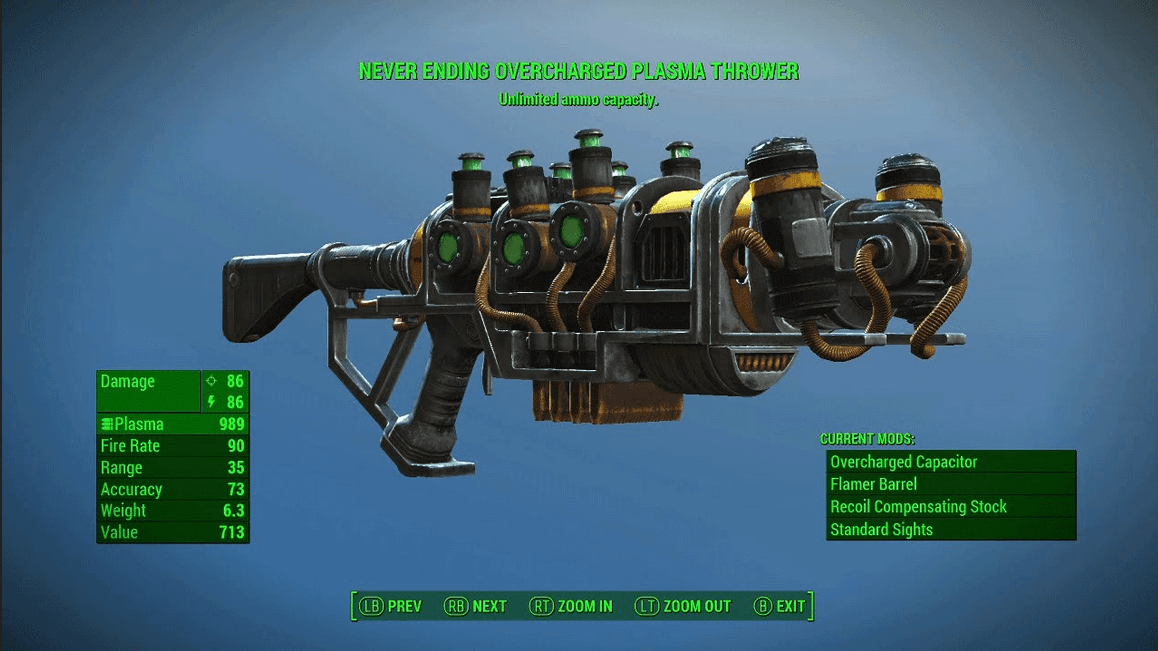 Overcharged plasma thrower Fallout Shelter weapon