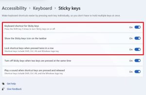 sticky keys menu