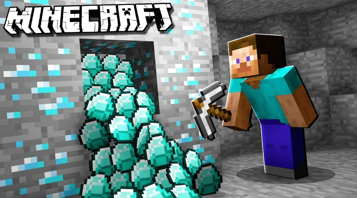 A player mining diamonds in Minecraft