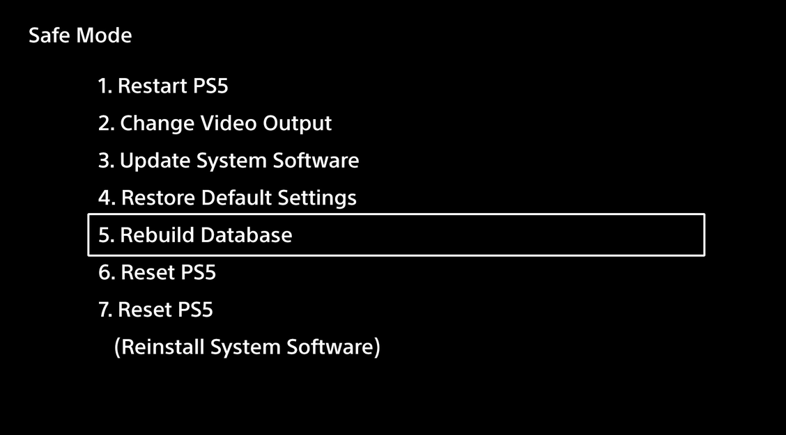 Rebuild PS5 database settings