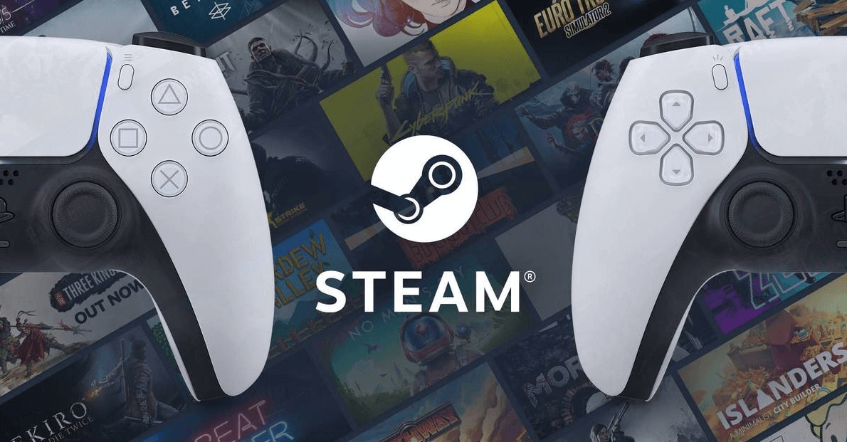 image of steam gaming and 2 PS5 controllers