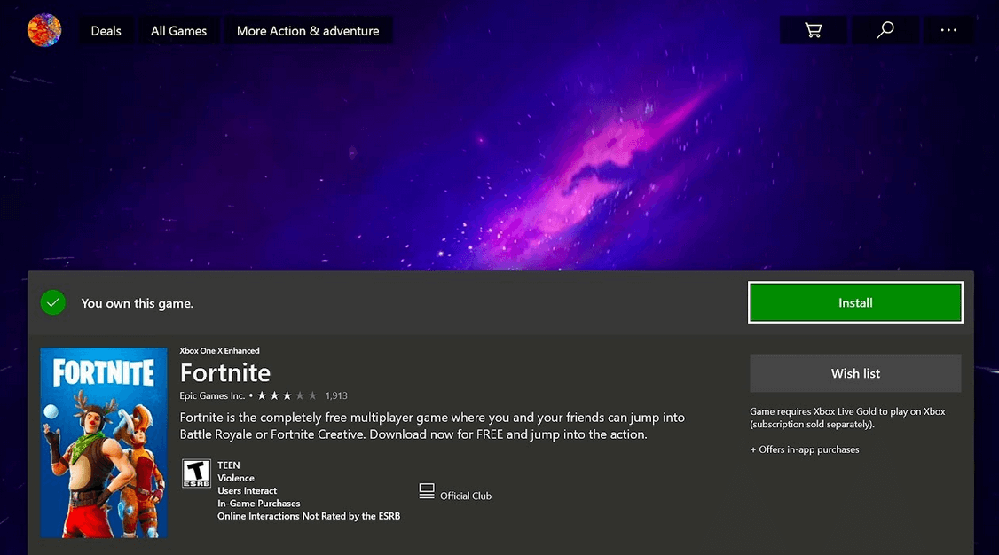 Installing Fortnite on Xbox