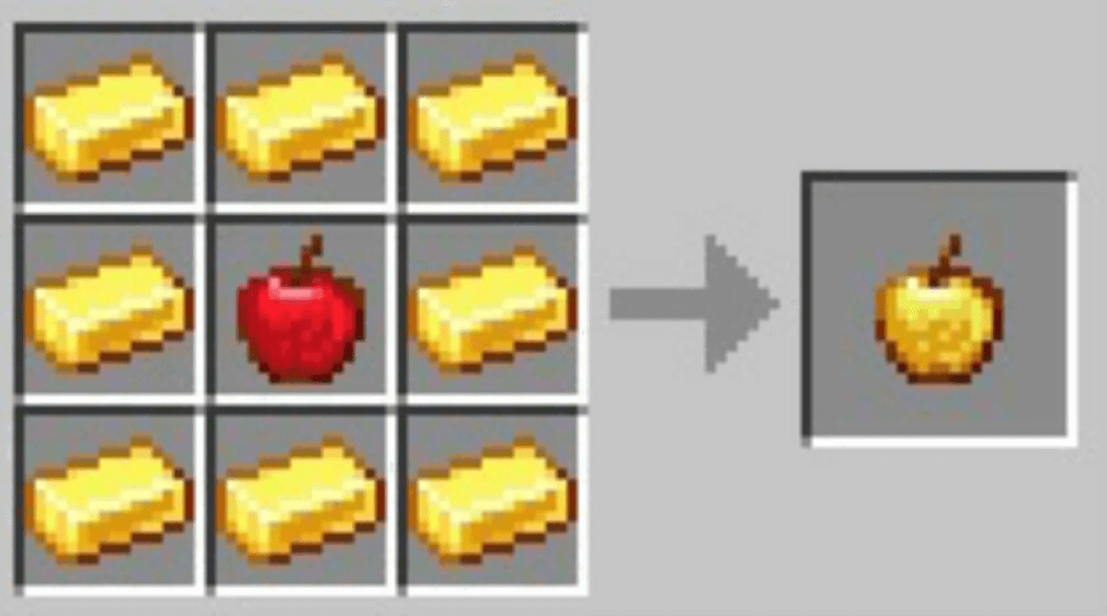 crafting a golden apple on a 3x3 grid