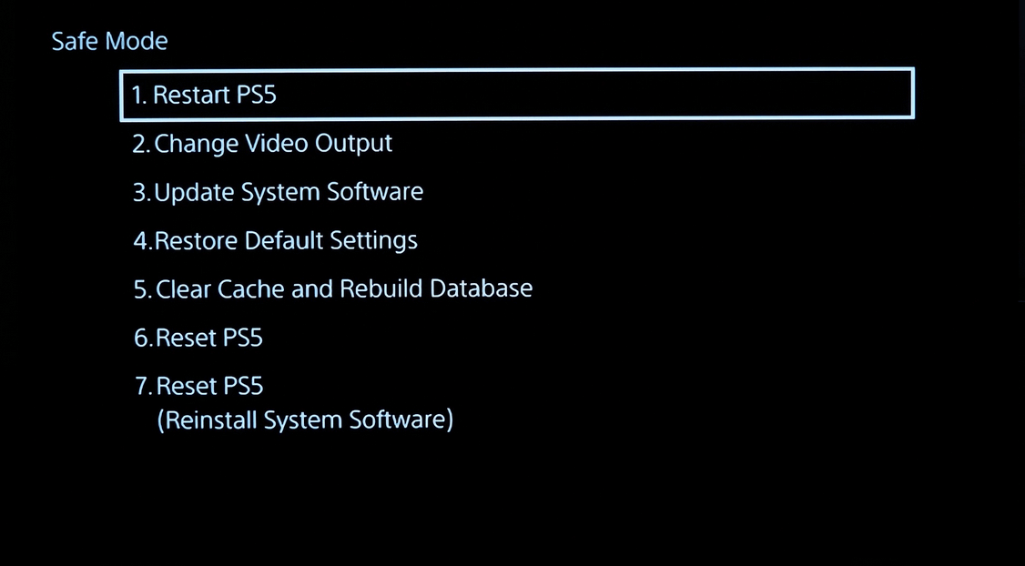 Reboot PS5 in safe mode settings